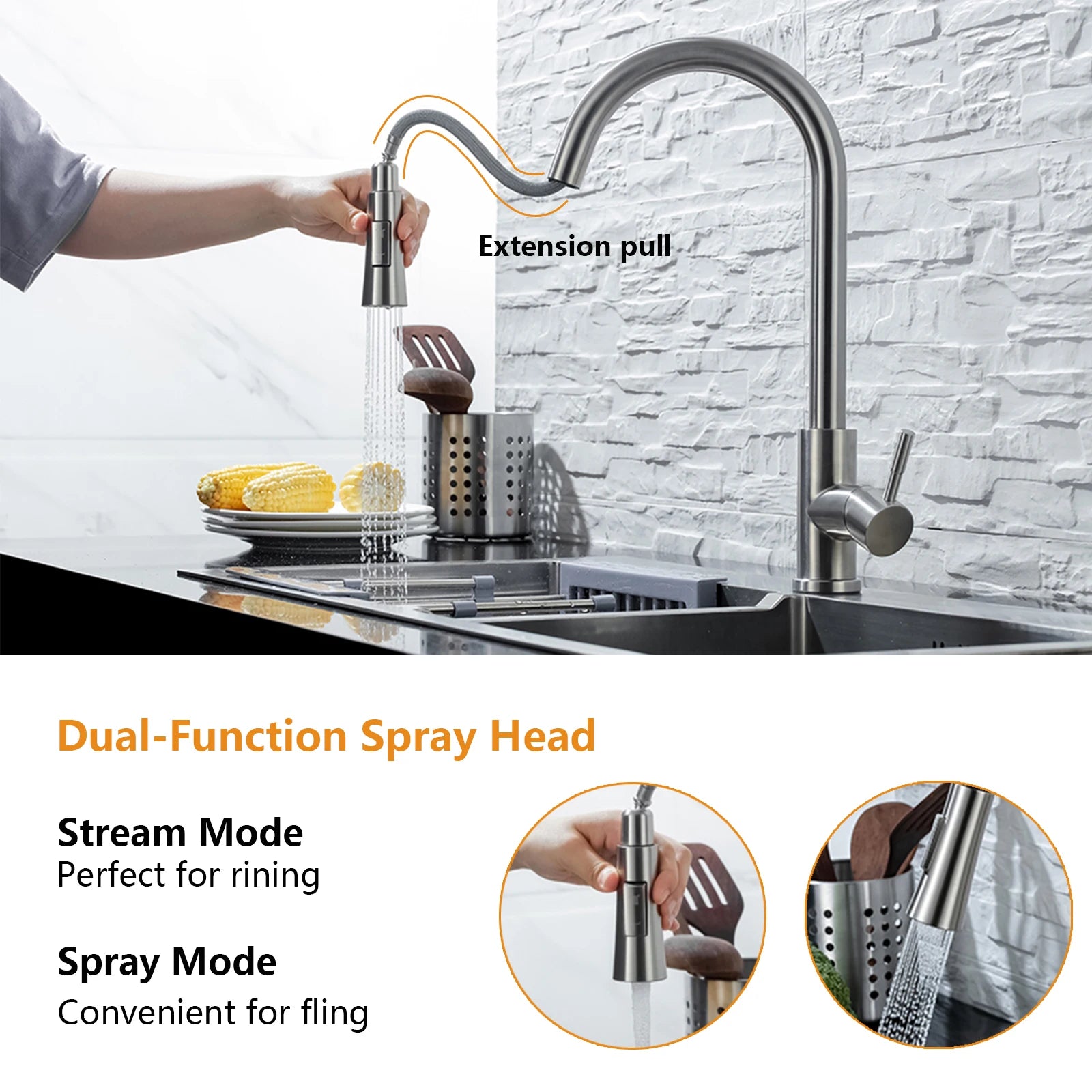 Touch Kitchen Faucet Pull Out  Brushed