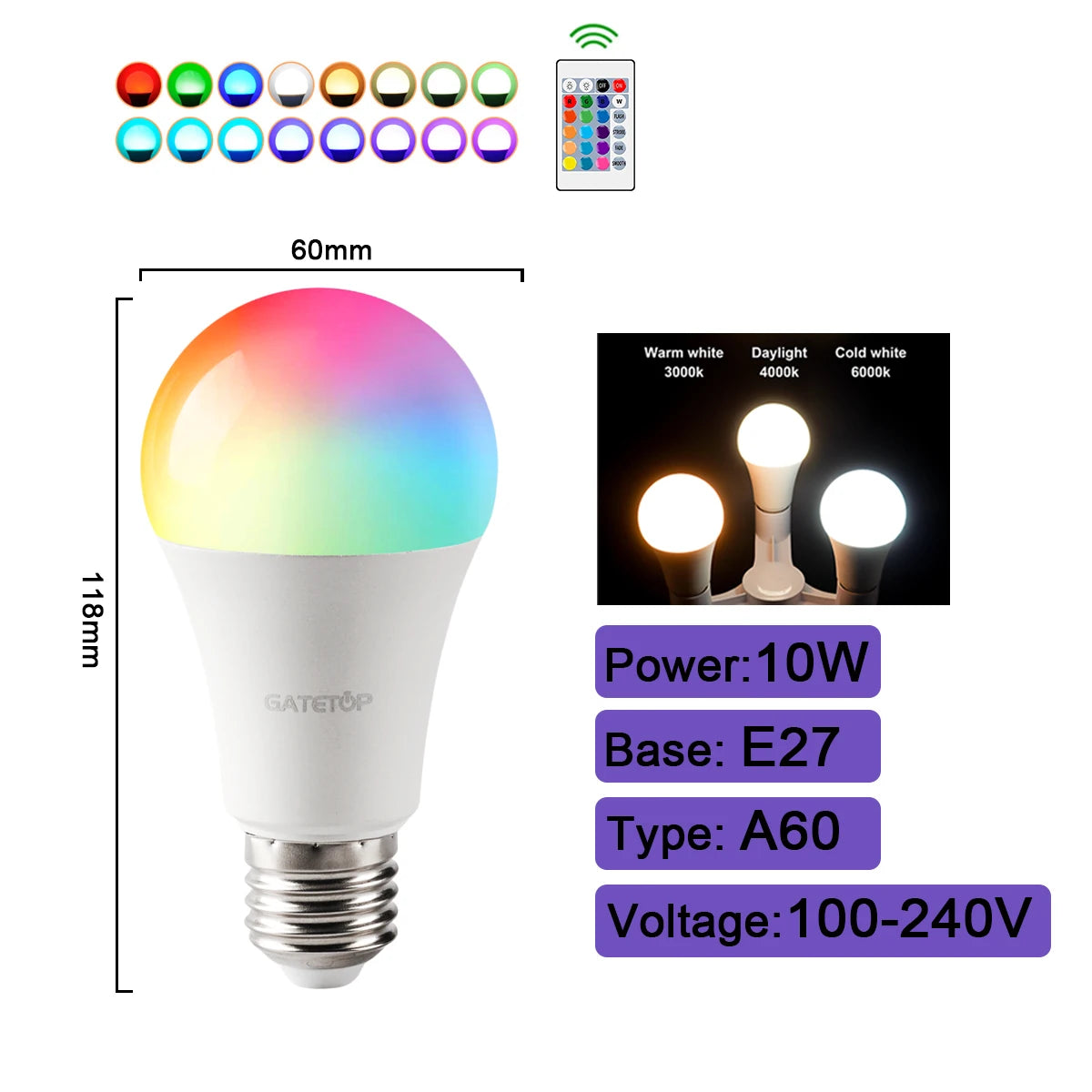 Smart RGBW LED Bulb  with Infrared Remote Control